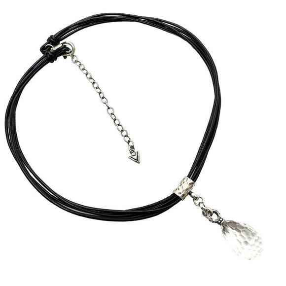SILPADA Womens Necklace Black Leather Sterling Quartz Pendant N1494 Retired - Picture 2 of 3